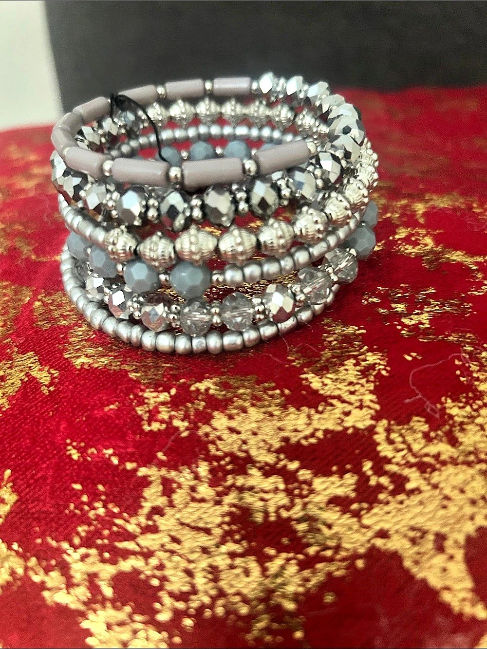 Silver & Gray Beaded Bracelet Stack Like New